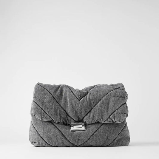 Women's Large Denim Quilted Shoulder Bag