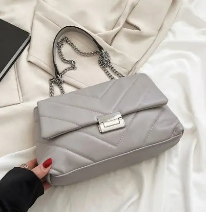 Women's Large Denim Quilted Shoulder Bag